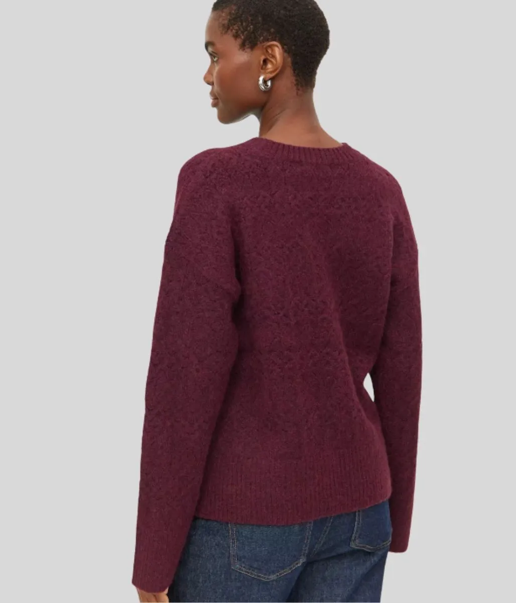 Elastic hem Timeless Layer Burgundy Pointelle Wool Blend Jumper
