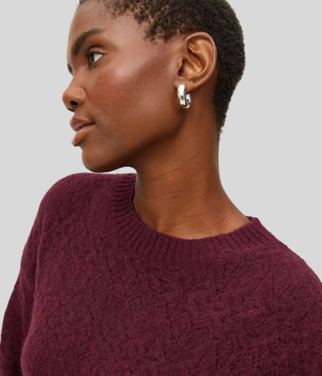All Purpose Fit Stretch Knit Technology Burgundy Pointelle Wool Blend Jumper