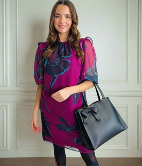 Burgundy Printed Shift Dress Travel piece Solid-color