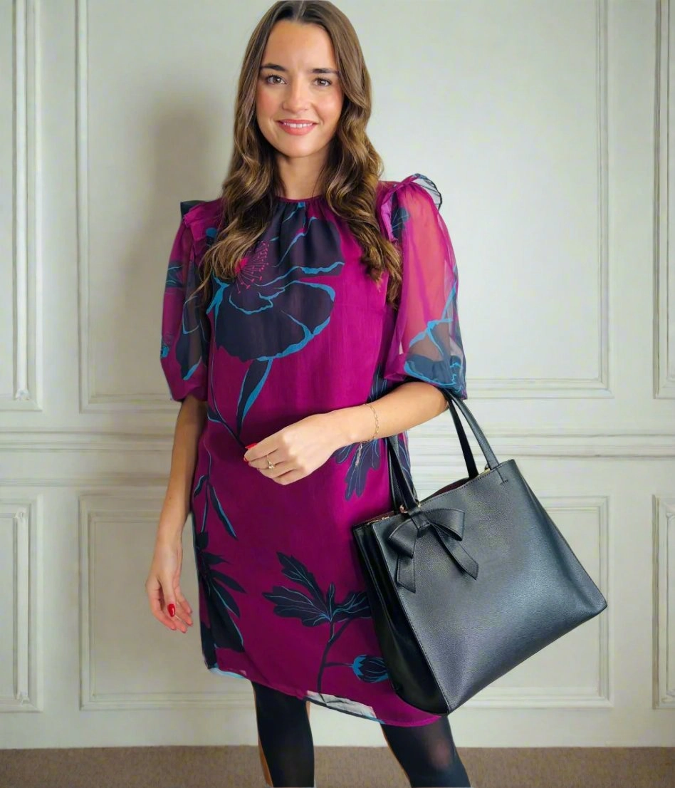Maternity-Fit Wave Soft Burgundy Printed Shift Dress