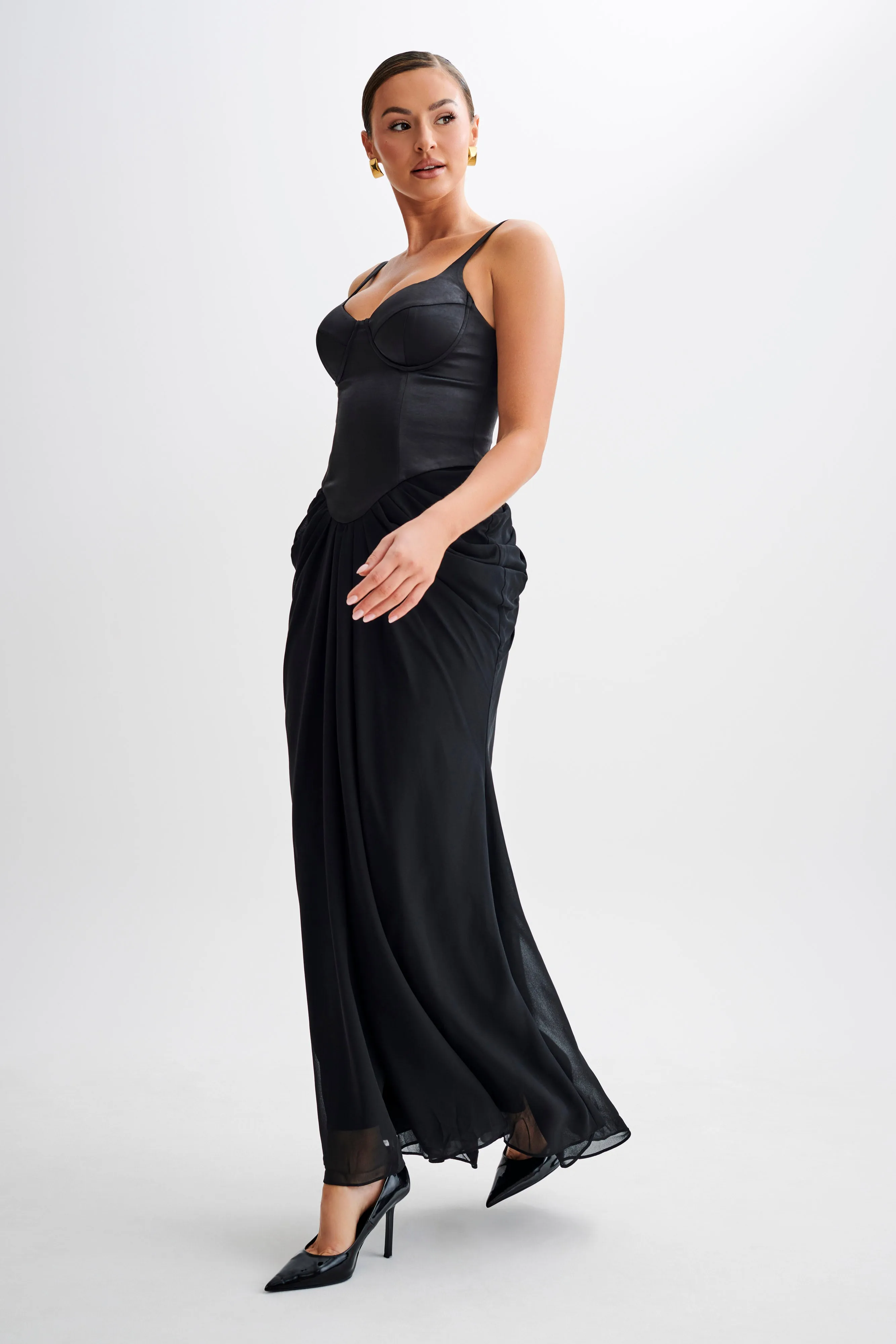 Sporty Comfort Leila Satin Corset Maxi Dress - Black