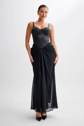 Leila Satin Corset Maxi Dress - Black Chill Lines