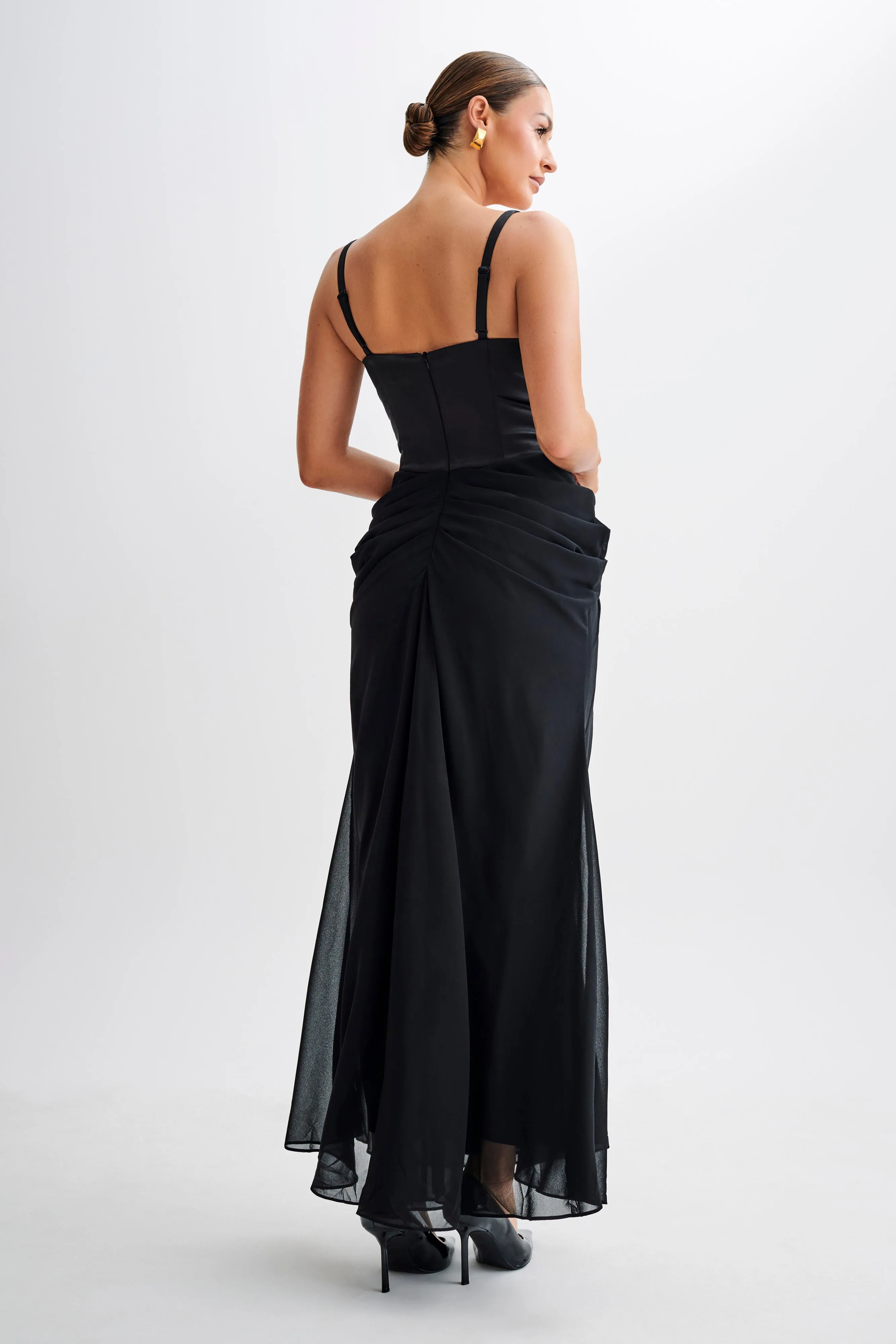 AntiFrayEdging Leila Satin Corset Maxi Dress - Black