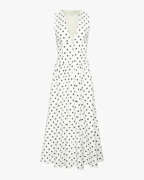 Button Front Scallop Dress Cool Fabric Puff-Sleeve