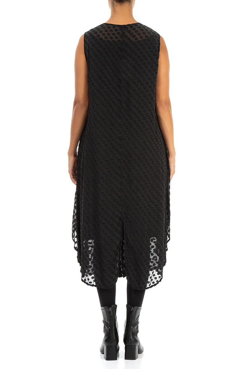 Buttoned Bubbly Pattern Black Silk Tunic Vest Classic Cut