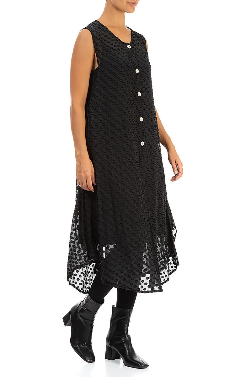 Lightweight Insulation Technology Buttoned Bubbly Pattern Black Silk Tunic Vest