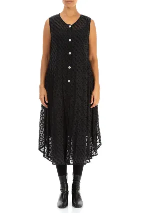 Buttoned Bubbly Pattern Black Silk Tunic Vest Fashion Forward