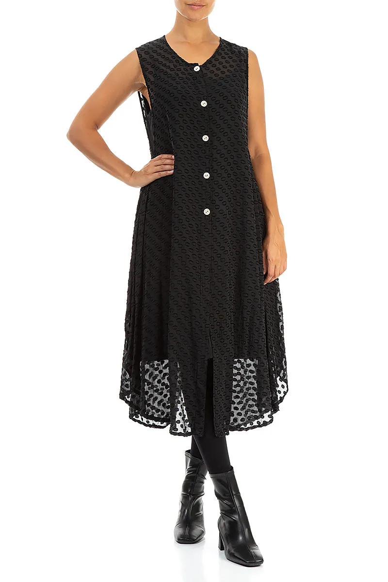 Buttoned Bubbly Pattern Black Silk Tunic Vest Daily Commute Wear