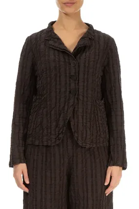 Buttoned Forest Brown Checkered Linen Cotton Jacket Weather Fit Strong Stitches
