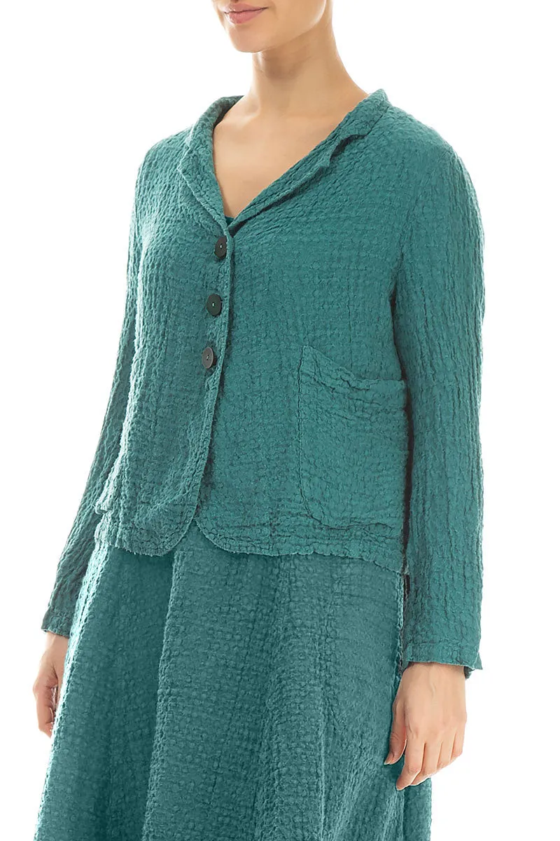 Buttoned Textured Turquoise Linen Jacket hypoallergenic material