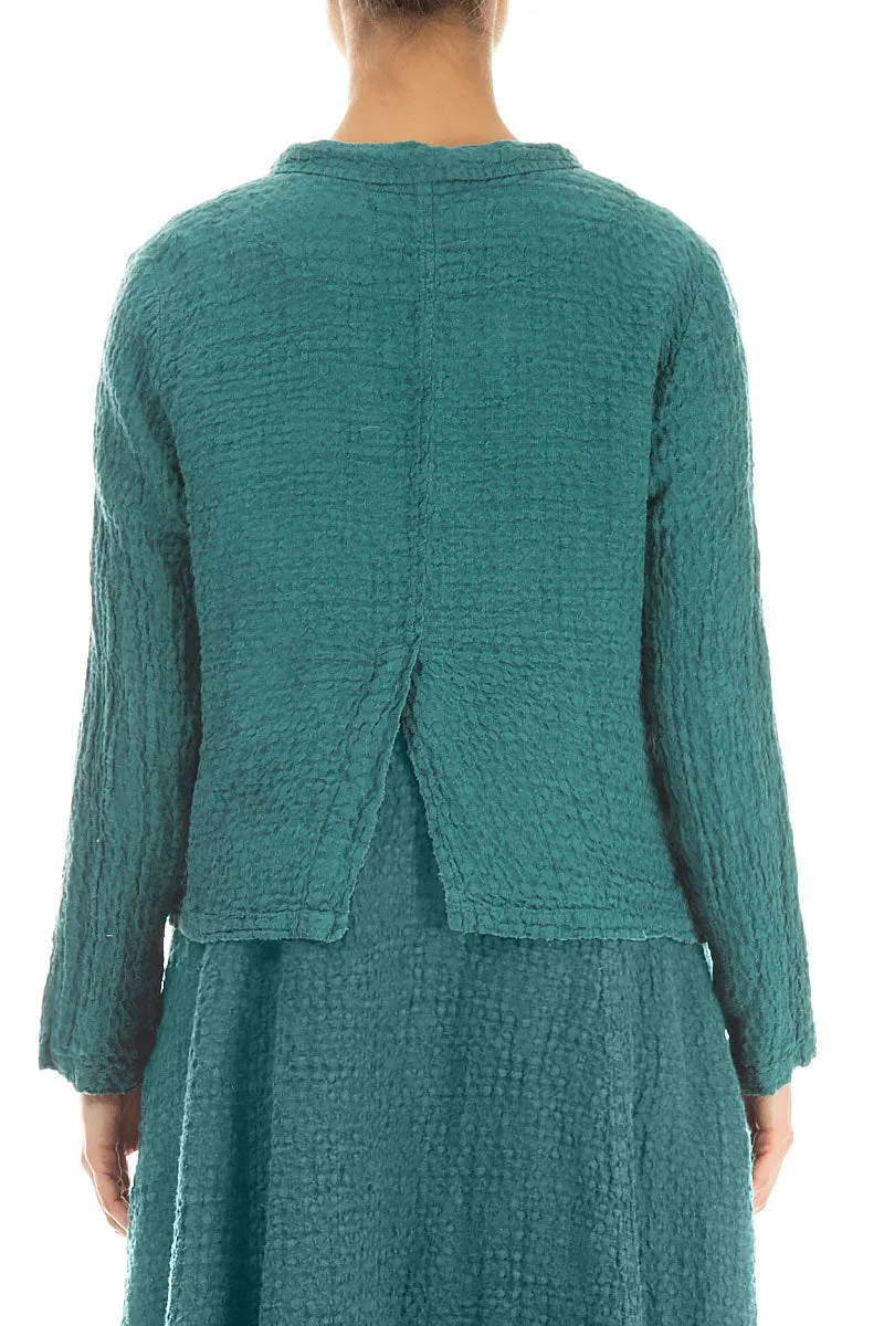 Buttoned Textured Turquoise Linen Jacket Reinforced Elbow Patches TemperatureRegulating Fabric