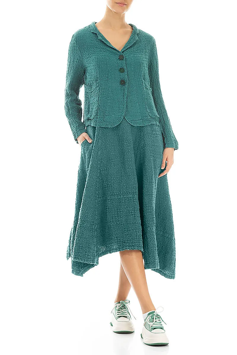 Double Layered Buttoned Textured Turquoise Linen Jacket