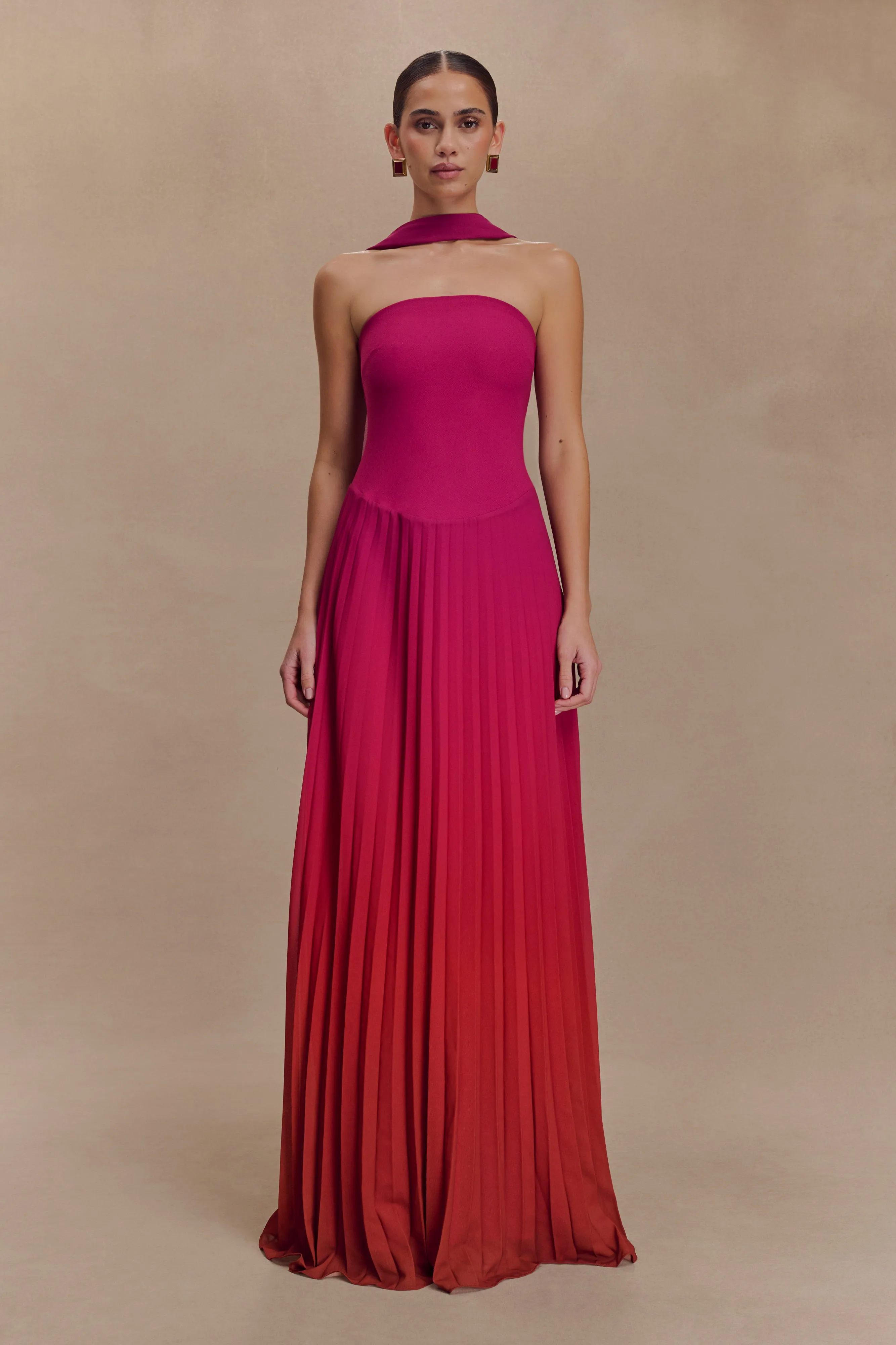 Neutral Layer Caira Chiffon Scarf Maxi Dress - Ombre Dark Pink