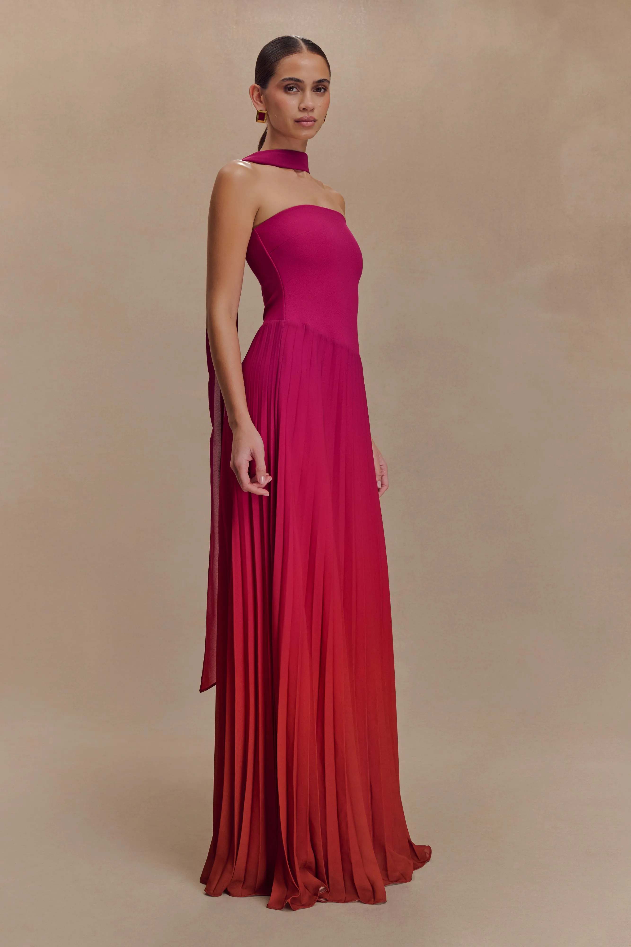 Playful-Detail Caira Chiffon Scarf Maxi Dress - Ombre Dark Pink
