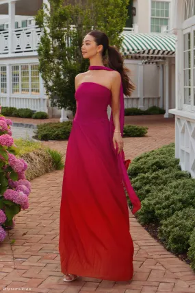 Caira Chiffon Scarf Maxi Dress - Ombre Dark Pink Vibrant Aesthetic Non-Pilling
