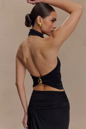 Calandra Slinky Halter Top With Hardware - Black Sporty Hoodie