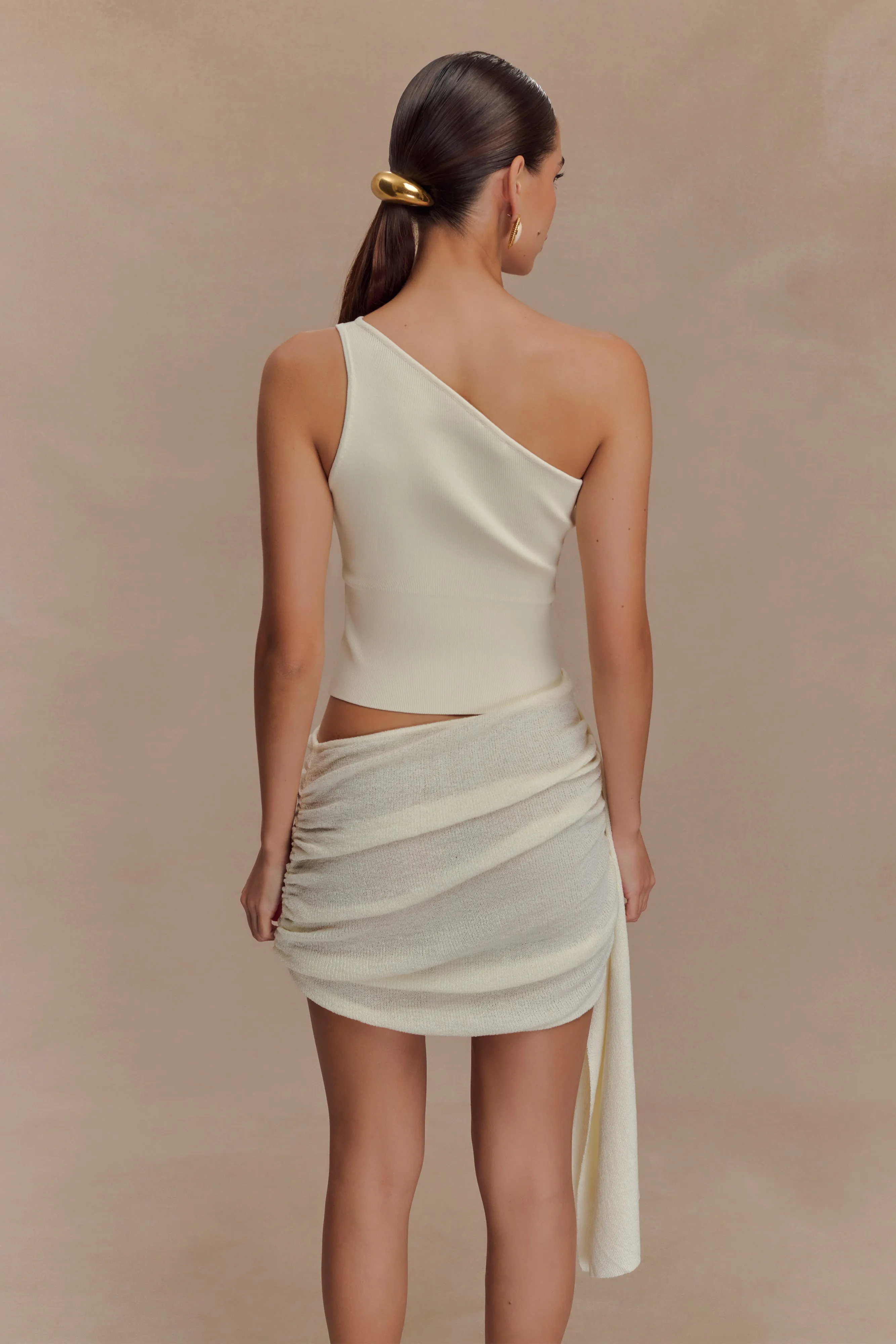 Flare Breeze Cali Drape Skirt Knit Mini Dress - Ivory