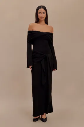 Smooth Layering Cameron Off Shoulder Tie Maxi Dress - Black