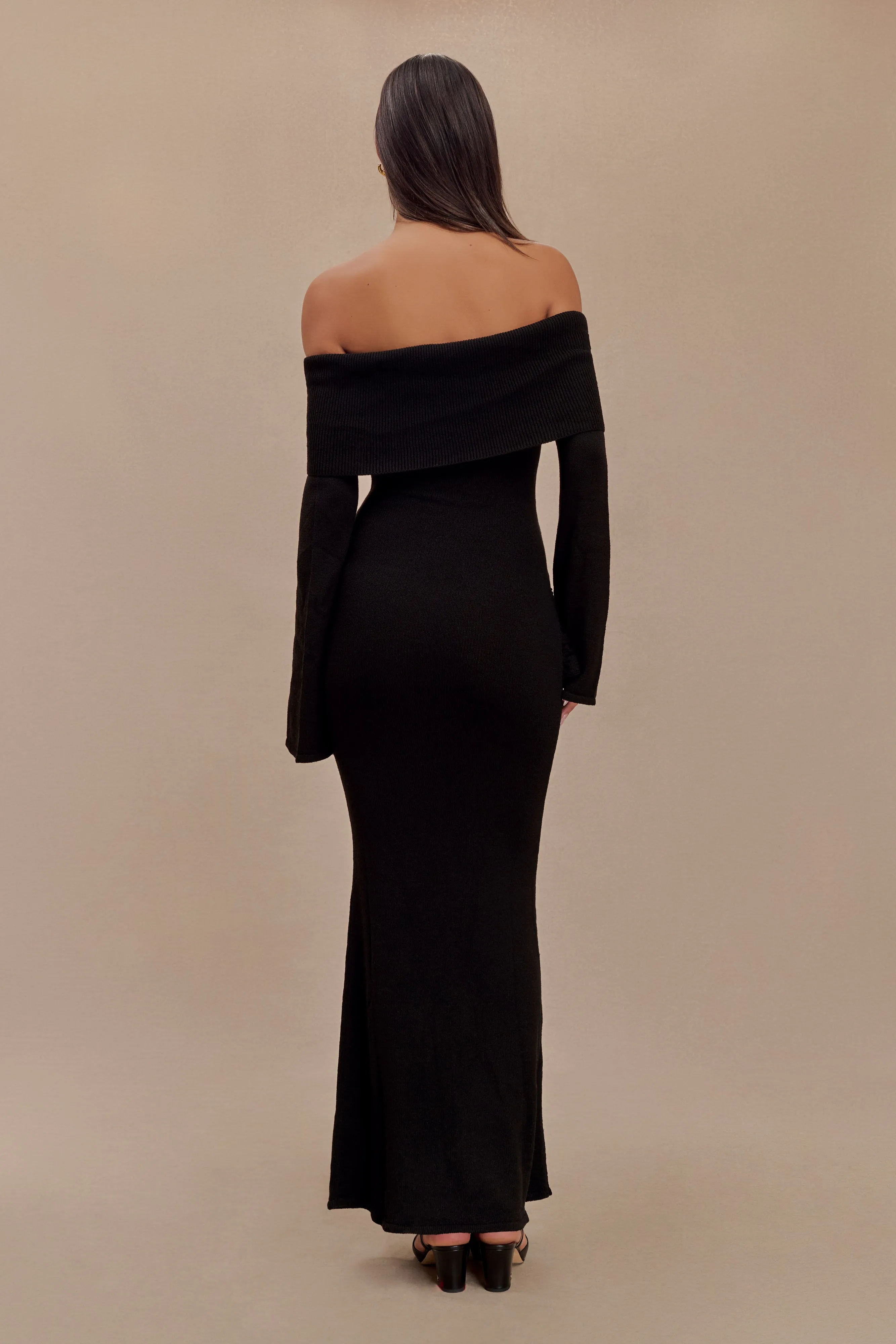 Wool-Blend Cameron Off Shoulder Tie Maxi Dress - Black