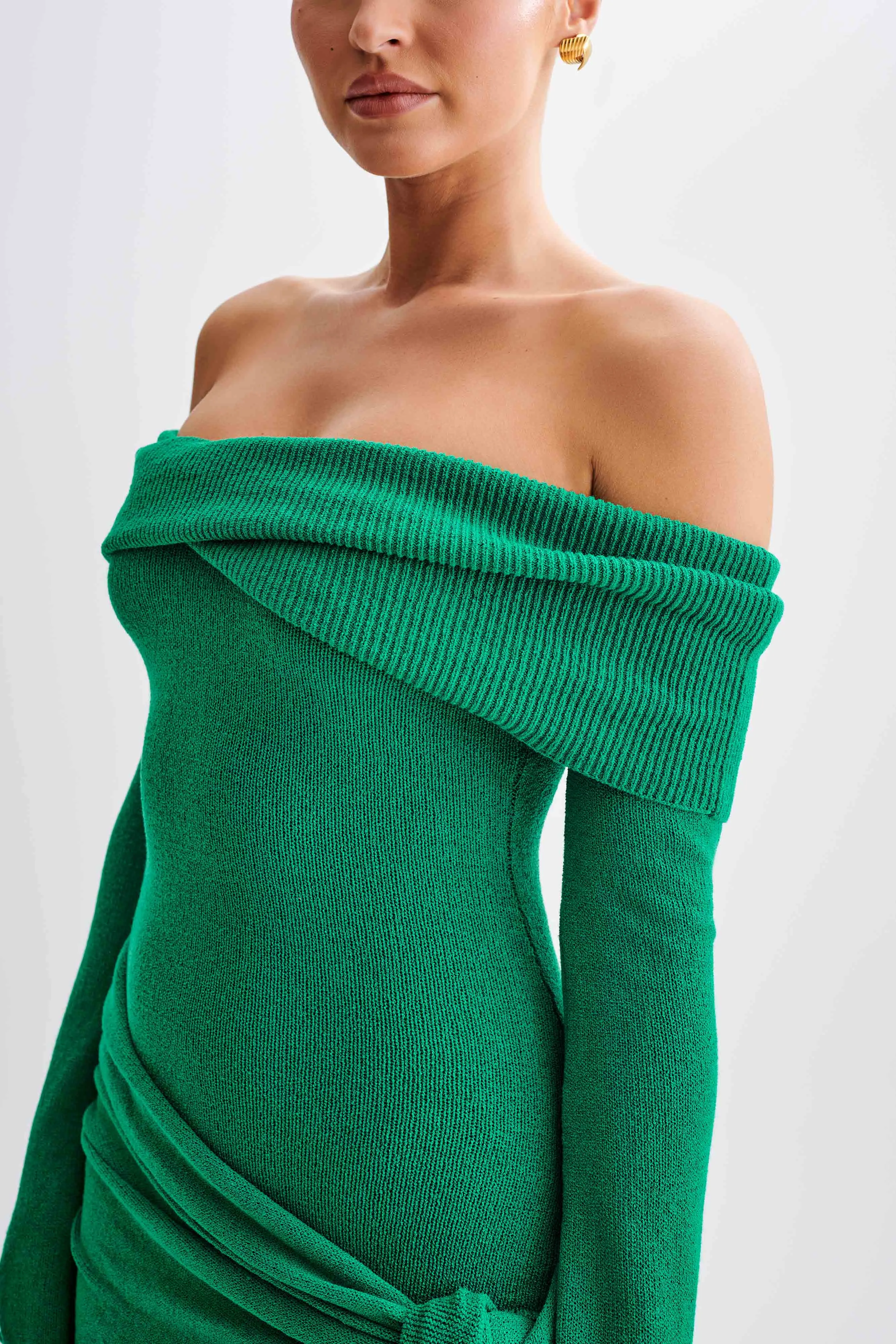 Camryn Off Shoulder Tie Knit Mini Dress - Green Pure Fit