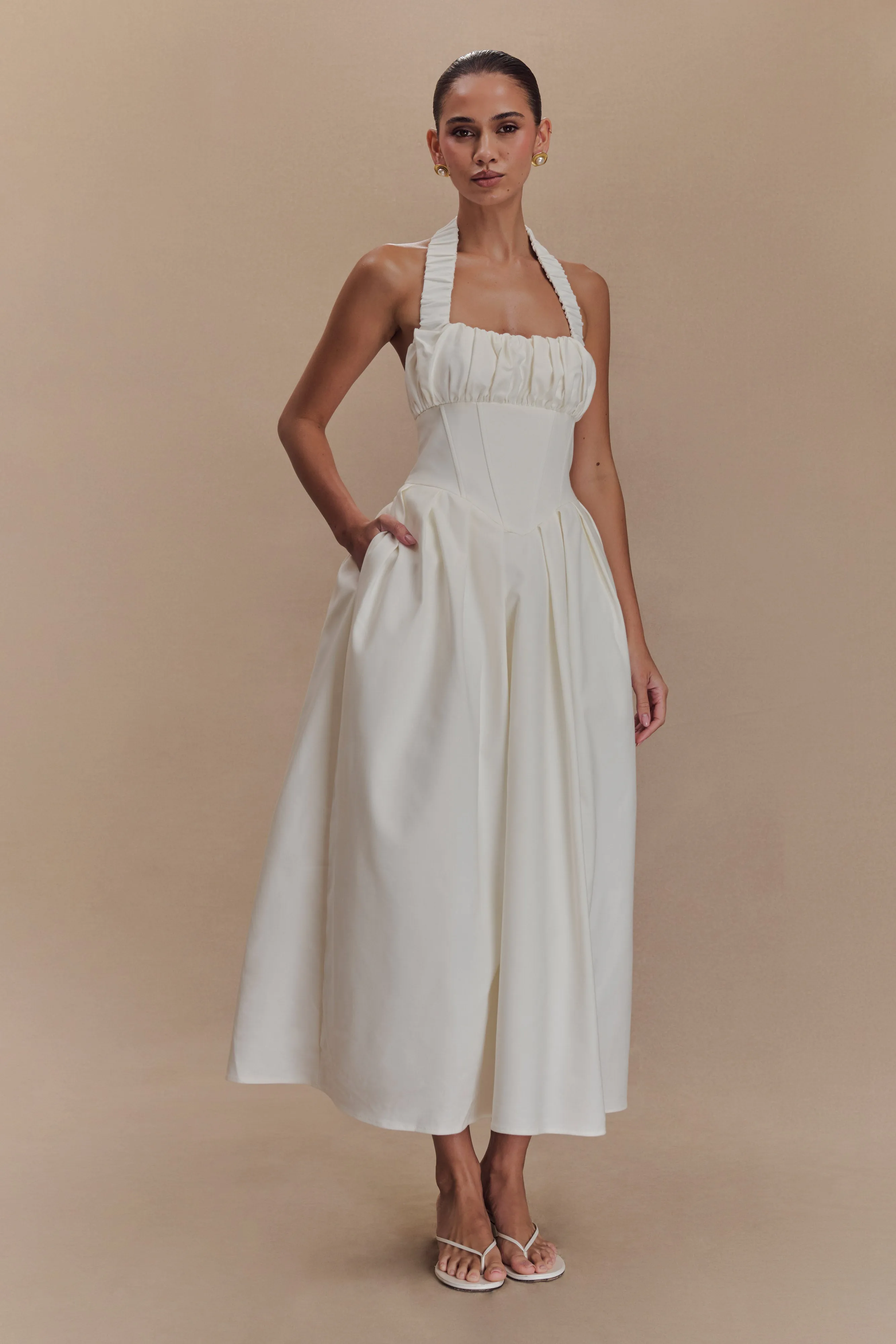 Casual Edge Candy Halter Midi Dress - White