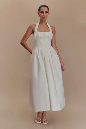Candy Halter Midi Dress - White Vintage Style