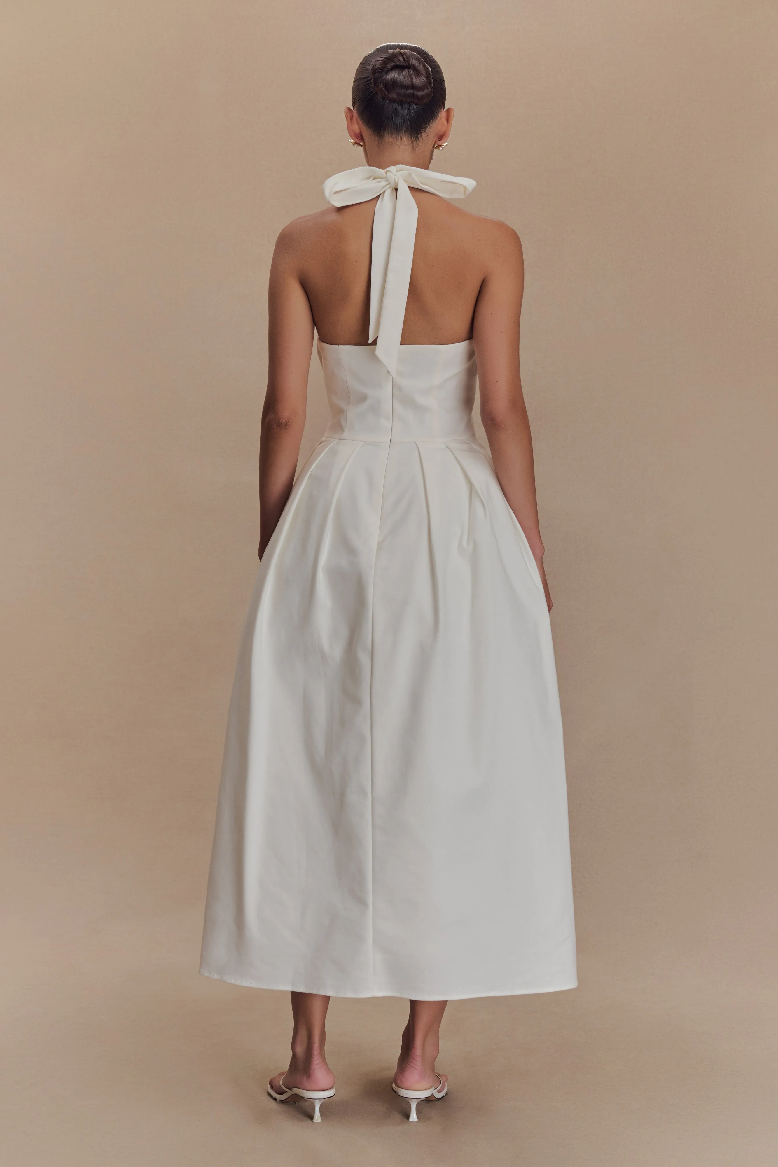 Candy Halter Midi Dress - White Earth Colors Wrap-Style