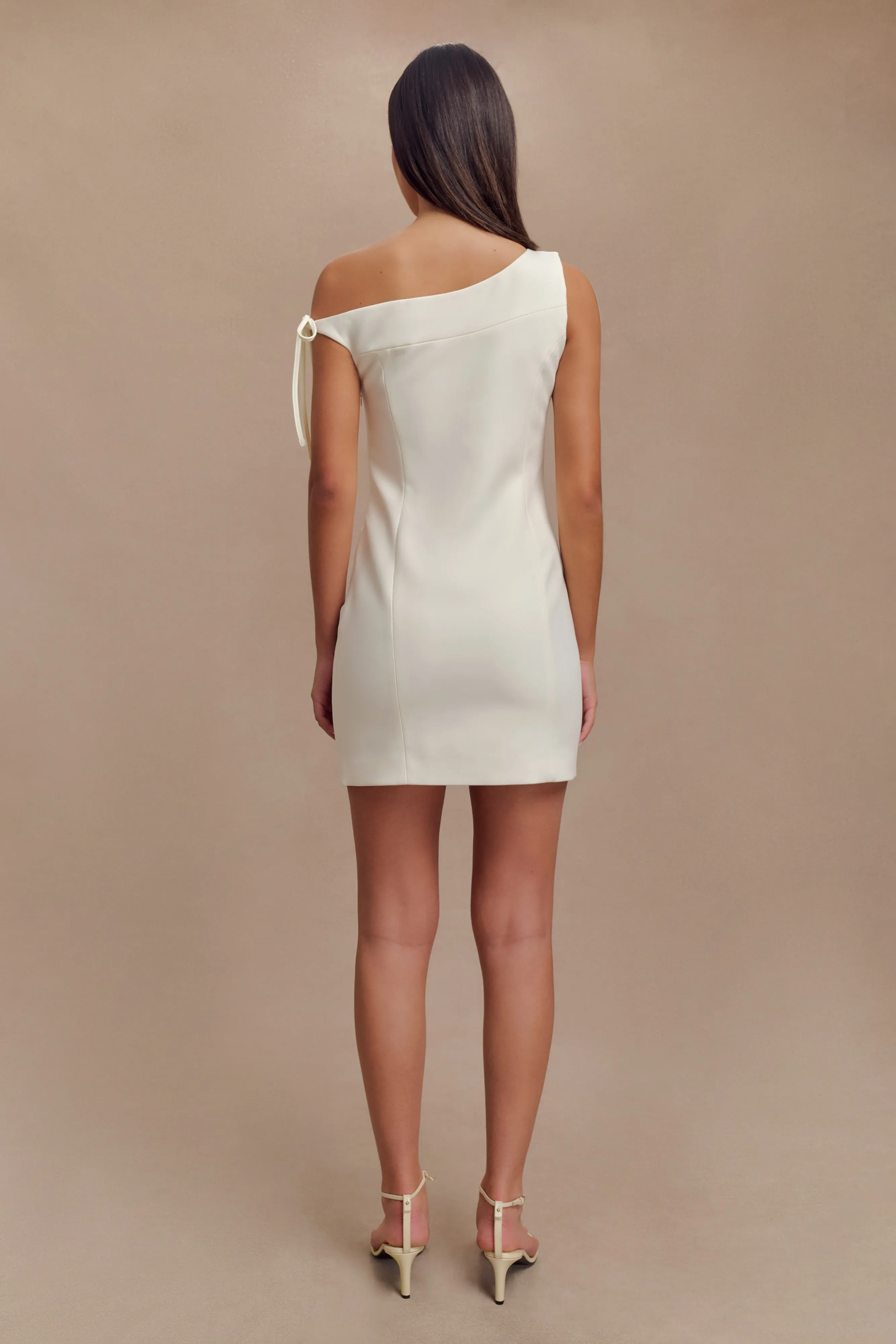 Baker Suiting Off Shoulder Dress - Ivory Casual Smart Sleek Drape