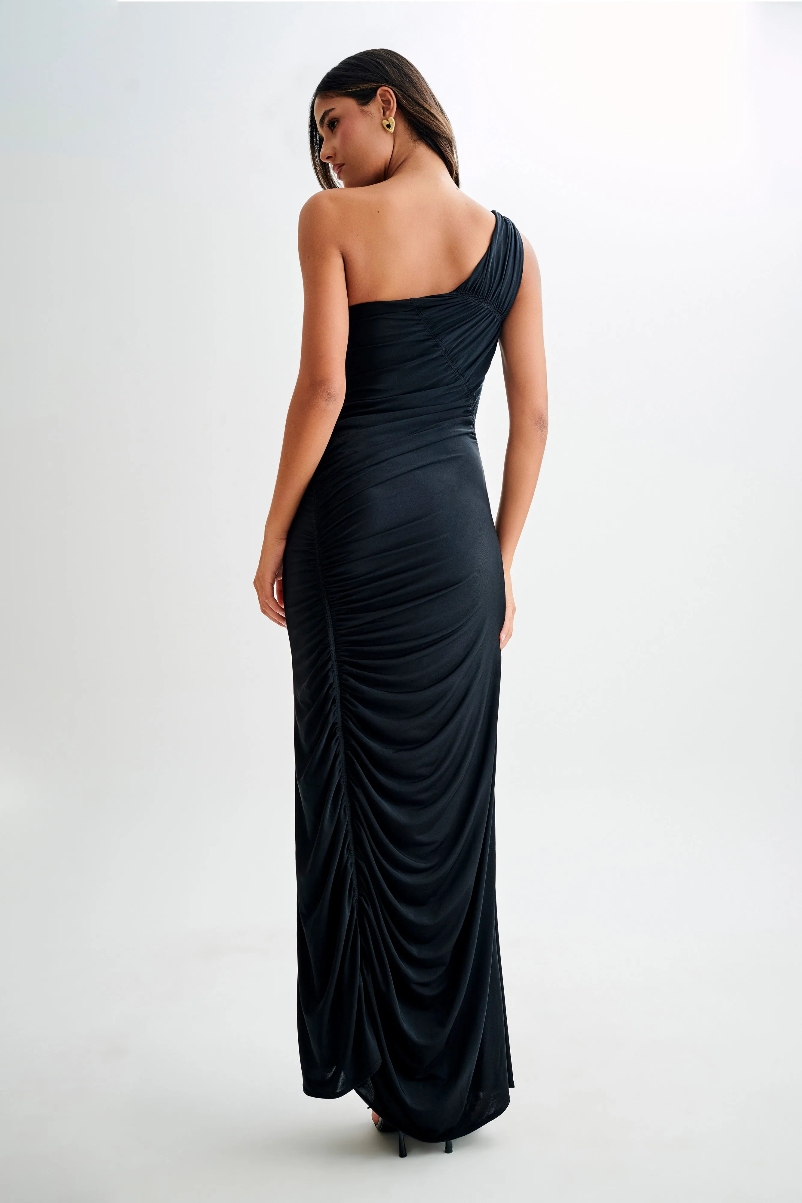 All-Purpose Wear Clean Grace Capri Gathered Slinky Maxi Dress - Black