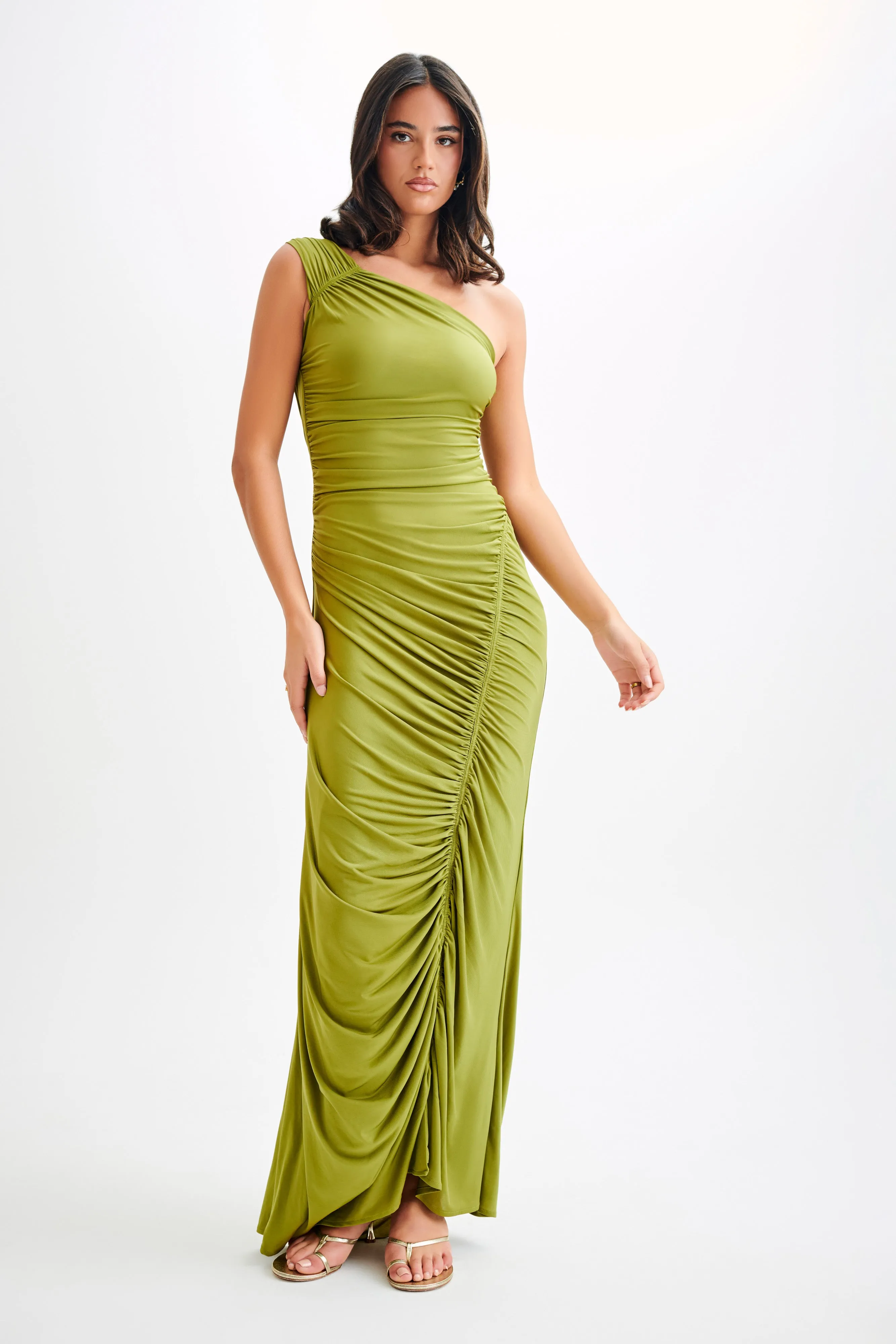 Capri Gathered Slinky Maxi Dress - Vintage Olive Warranty-Included