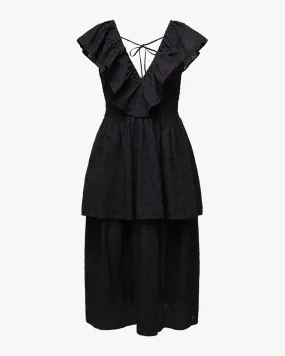 Fresh Fit Slit Front Eyelet Ruffle Midi