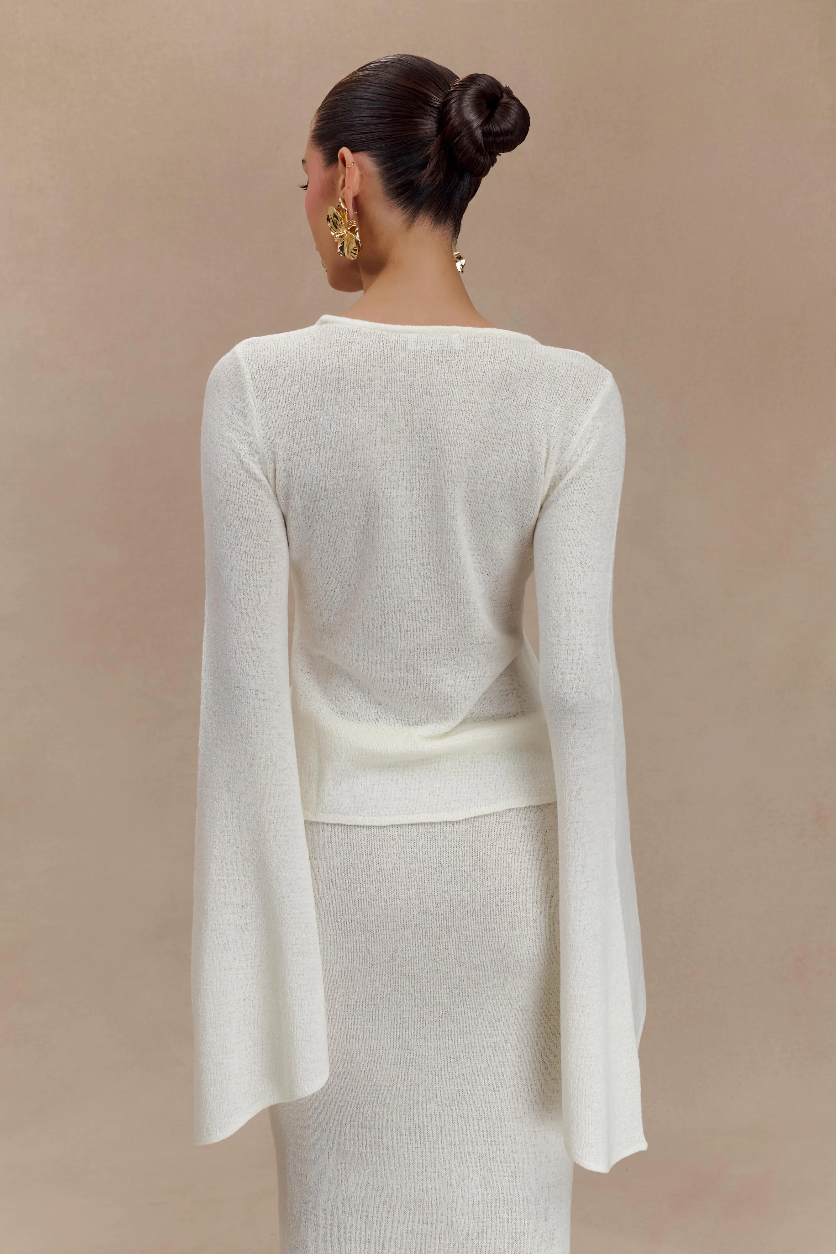 Ultraviolet Protection Fabric HygienicCoating Carey Knit Flare Sleeve Top - Ivory