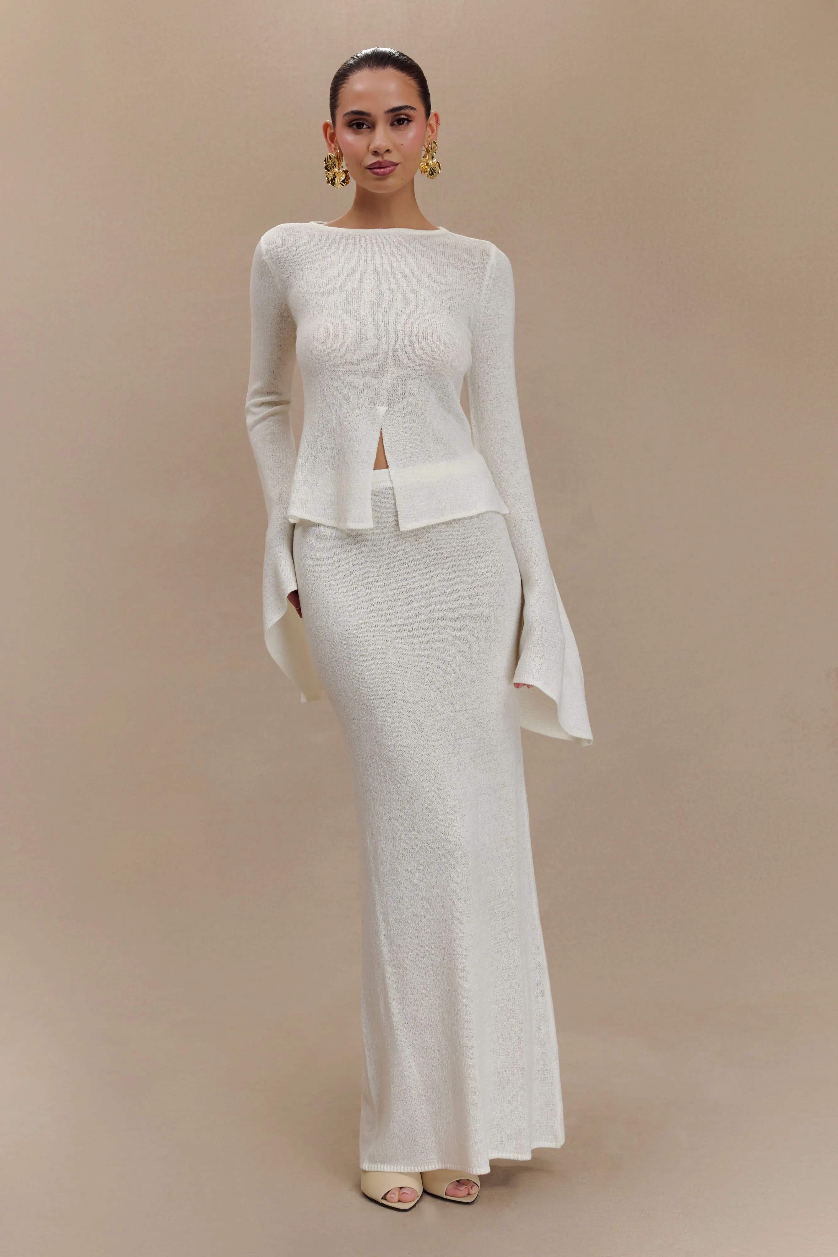 LowMaintenanceMaterial Carey Knit Flare Sleeve Top - Ivory