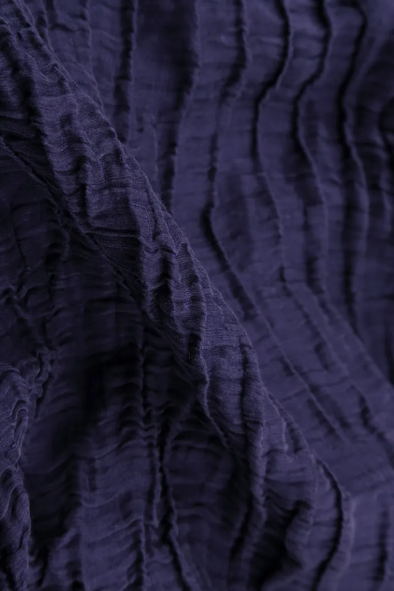 Balloon Crinkled Royal Purple Silk Linen Jacket Taped Seams