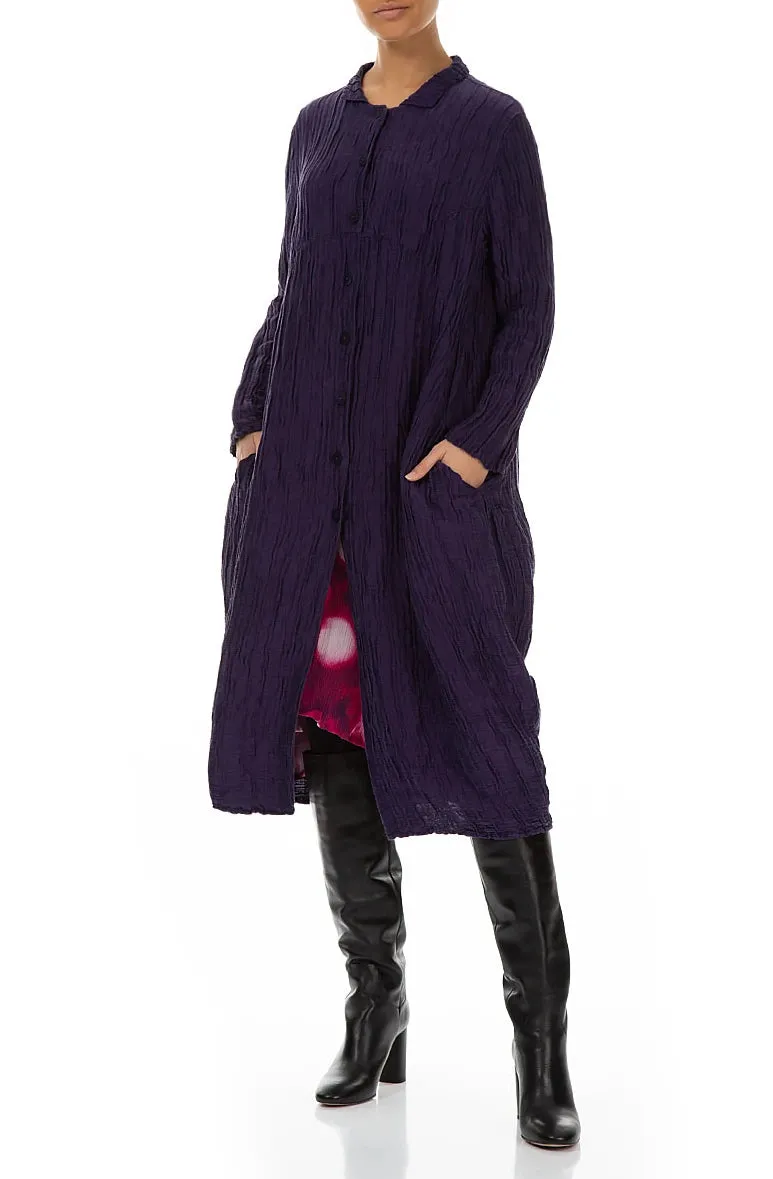 AdjustableCuffs Balloon Crinkled Royal Purple Silk Linen Jacket