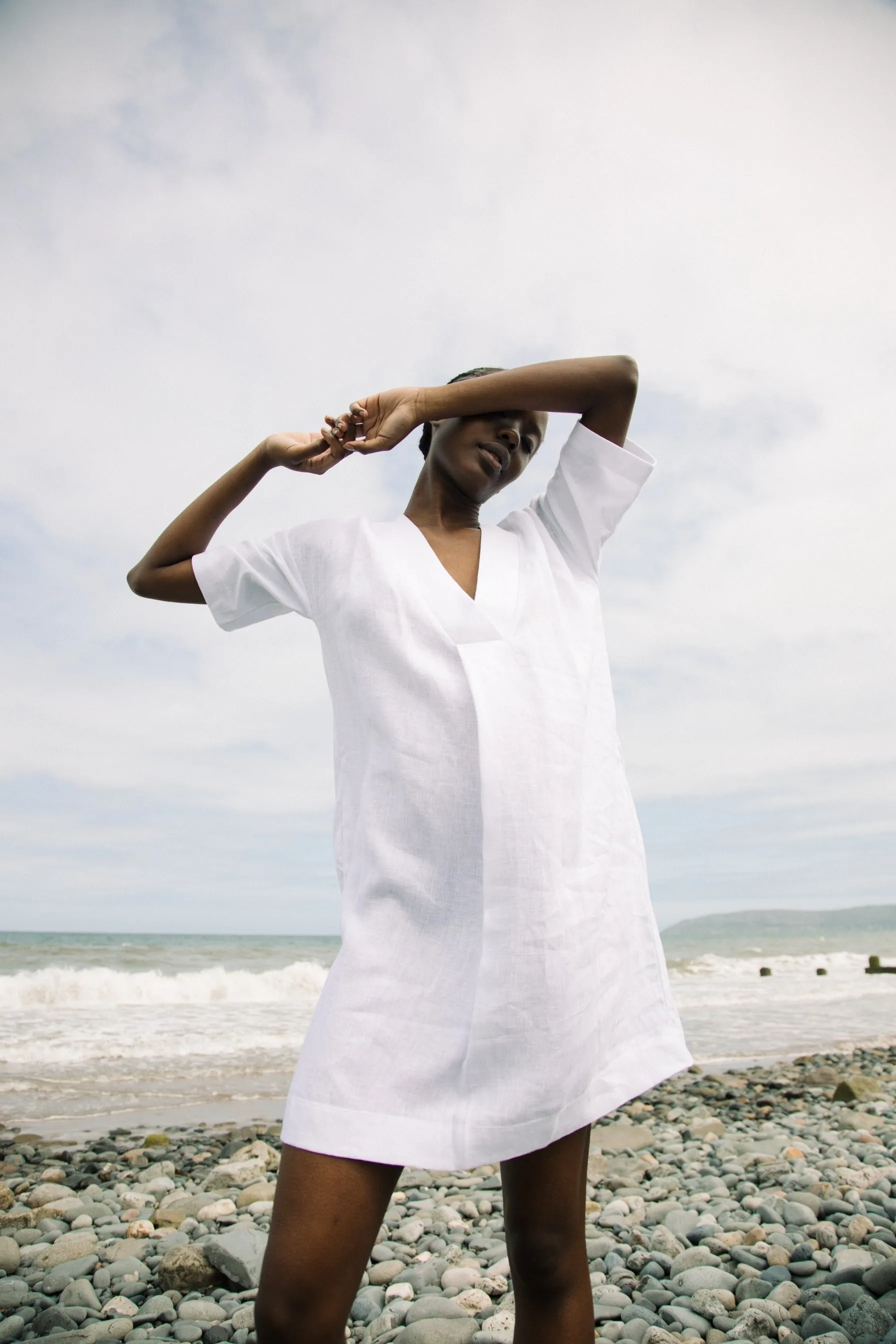 Vibrant Colors Cari-May Organic Cotton and Linen Dress in White