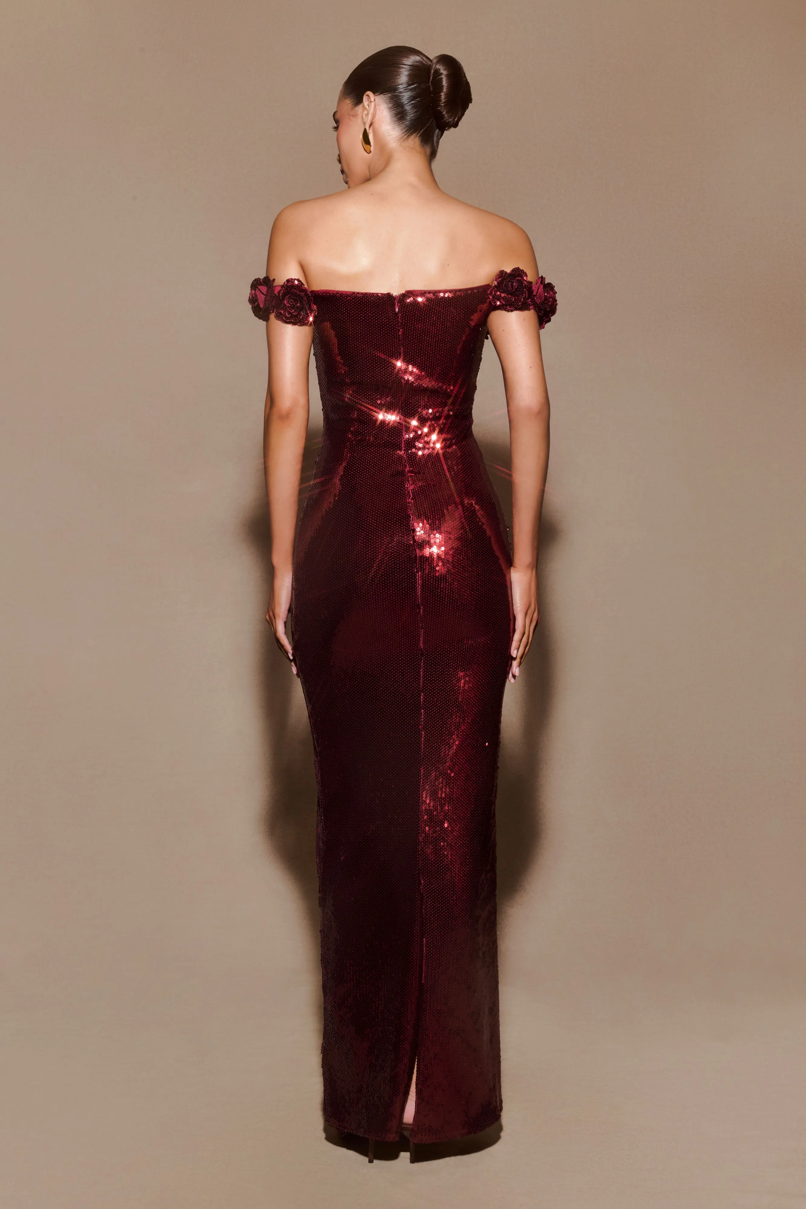 Calm Flow Carrie Sequin Rose Maxi Dress - Mahogany