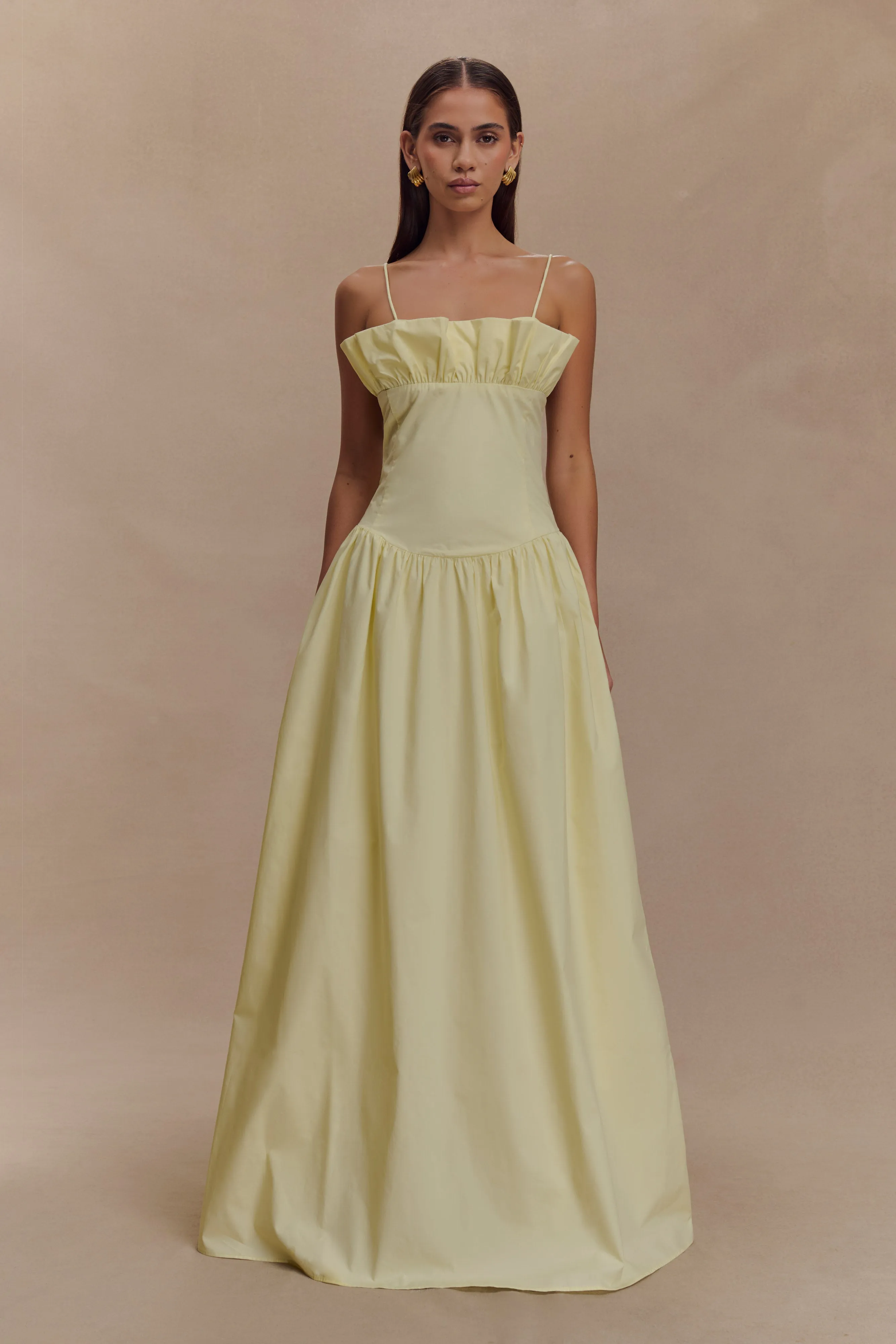 Janis Cotton Frill Maxi Dress - Lemon Work Mood Tasteful Detail