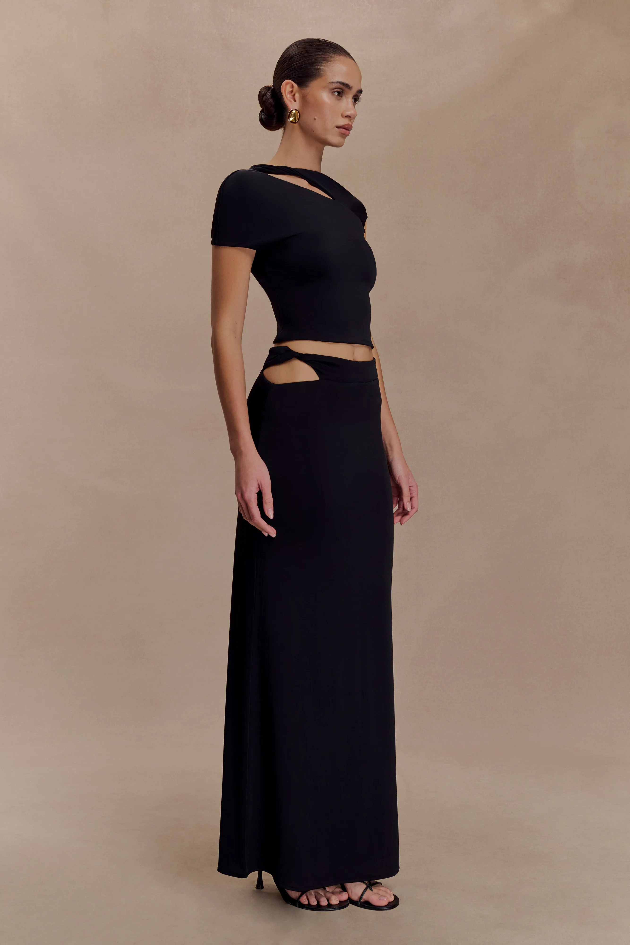 Haven Slinky Twist Midi Skirt - Black GussetedCrotch