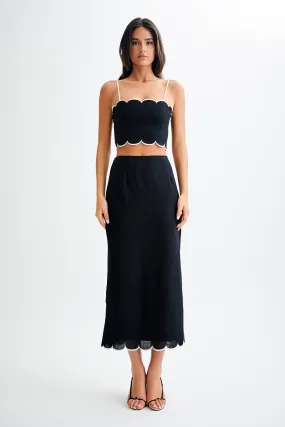 Alessio Scalloped Midi Skirt - Black Weekend Wear LightweightDesign