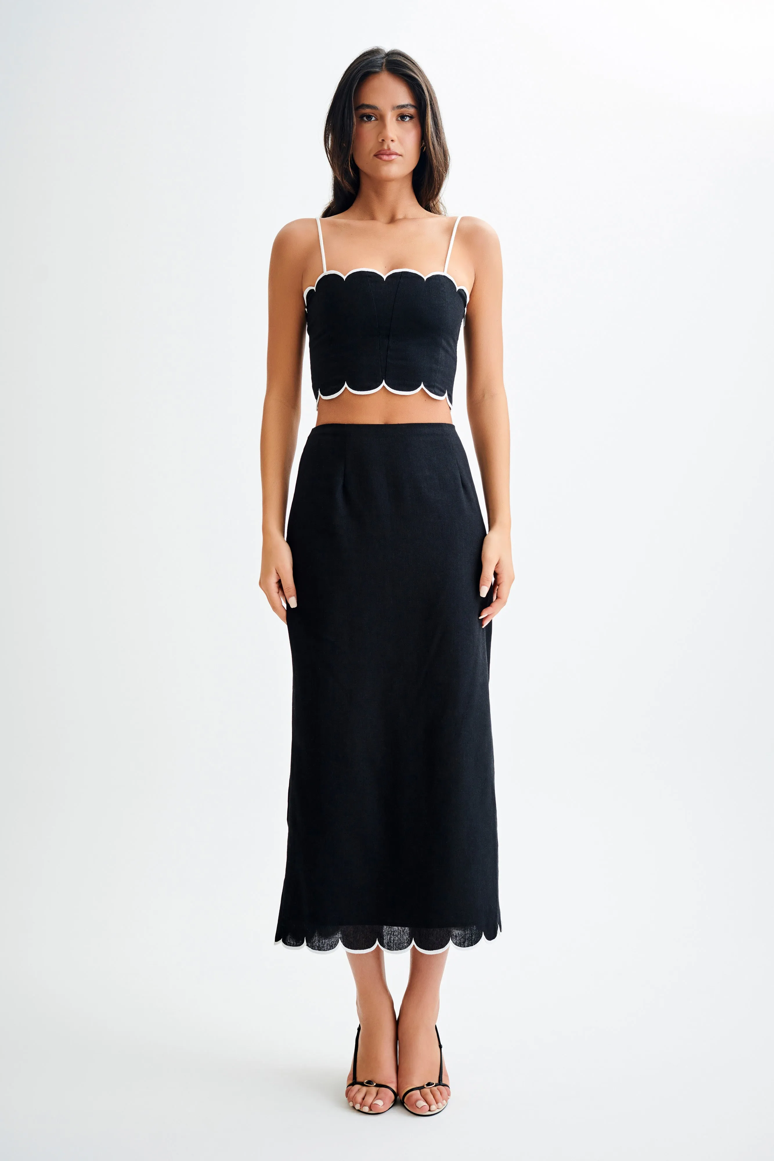 Alessio Scalloped Midi Skirt - Black Weekend Wear LightweightDesign
