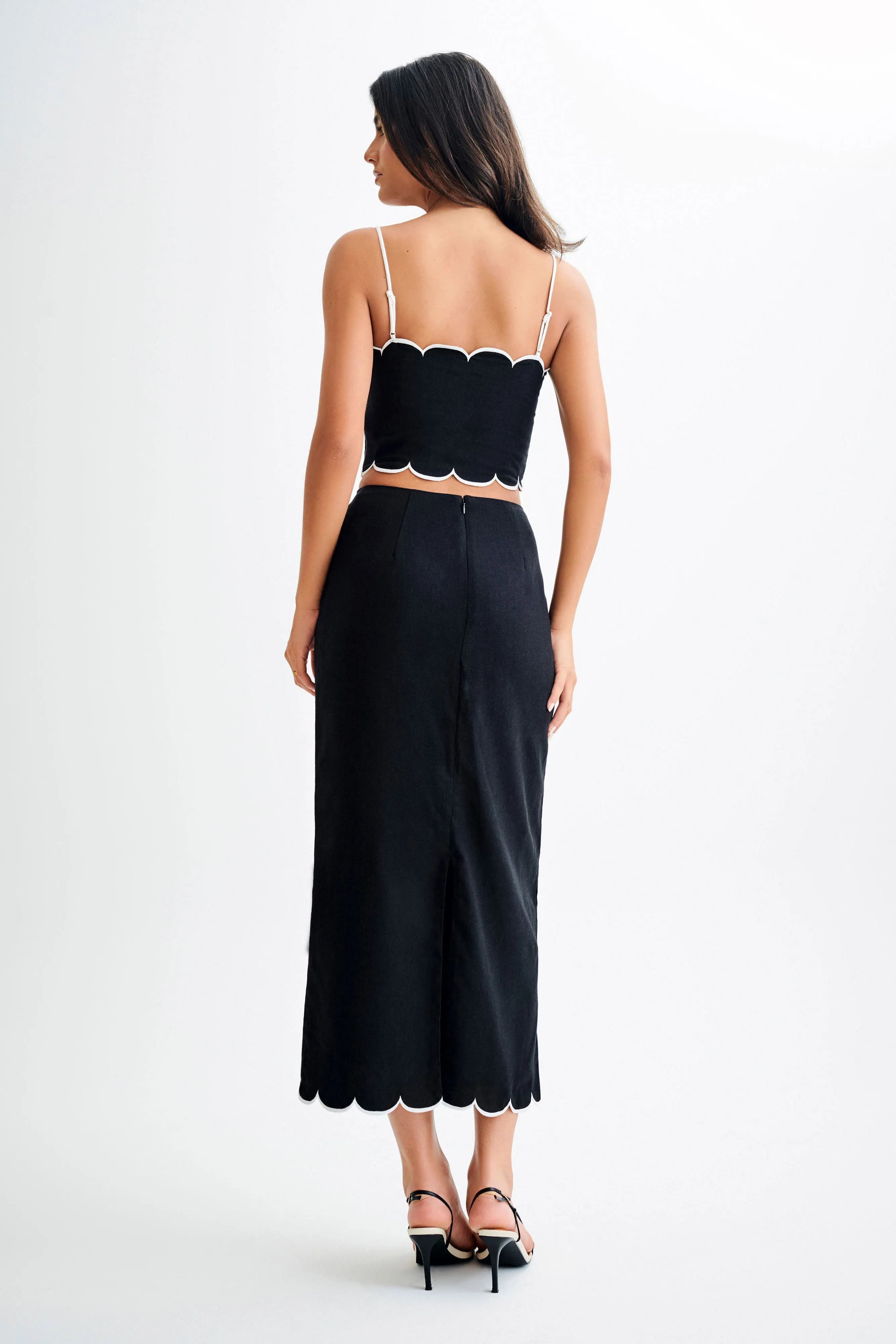 Core Essential Alessio Scalloped Midi Skirt - Black