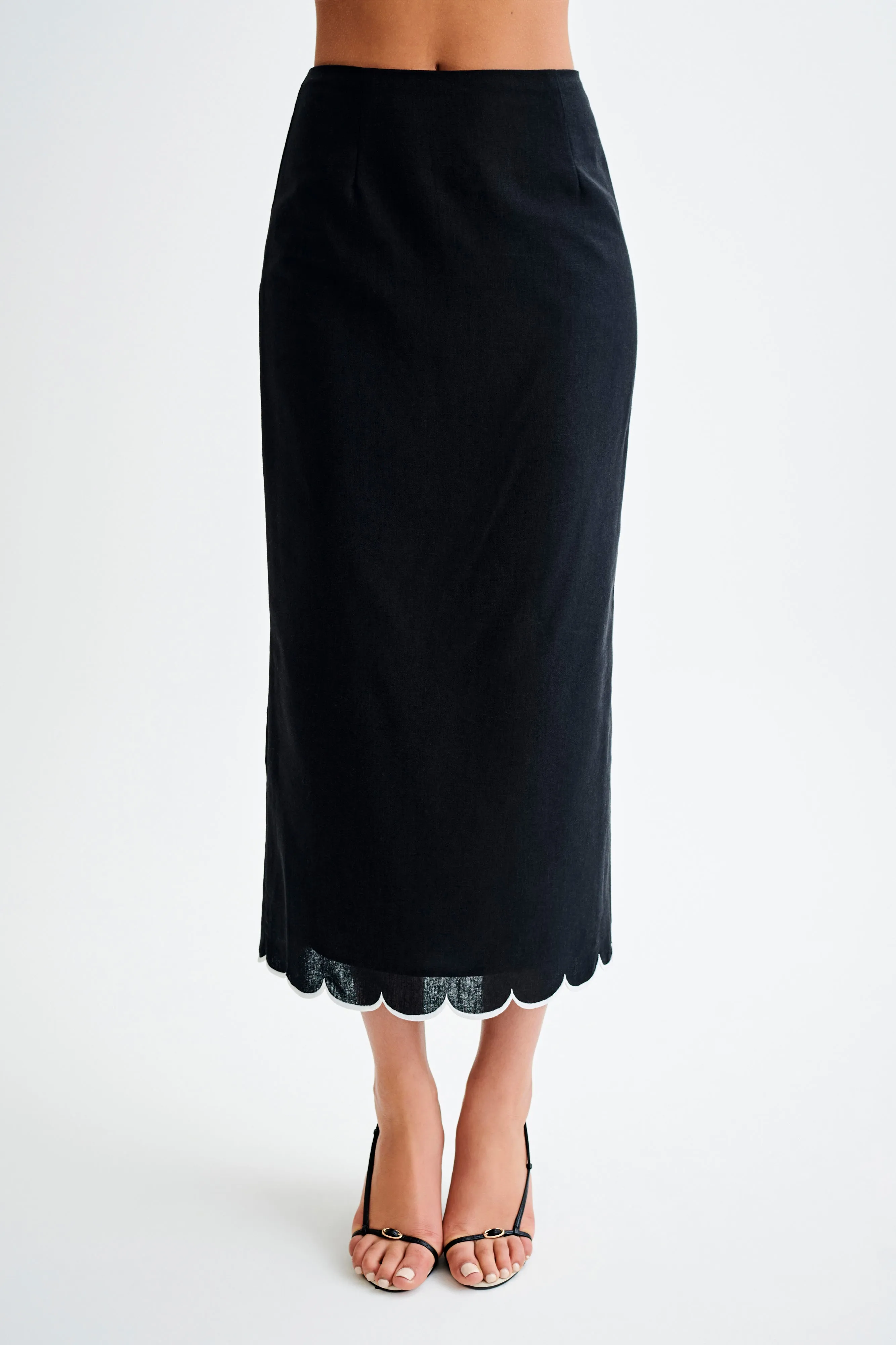Alessio Scalloped Midi Skirt - Black HeatRegulating