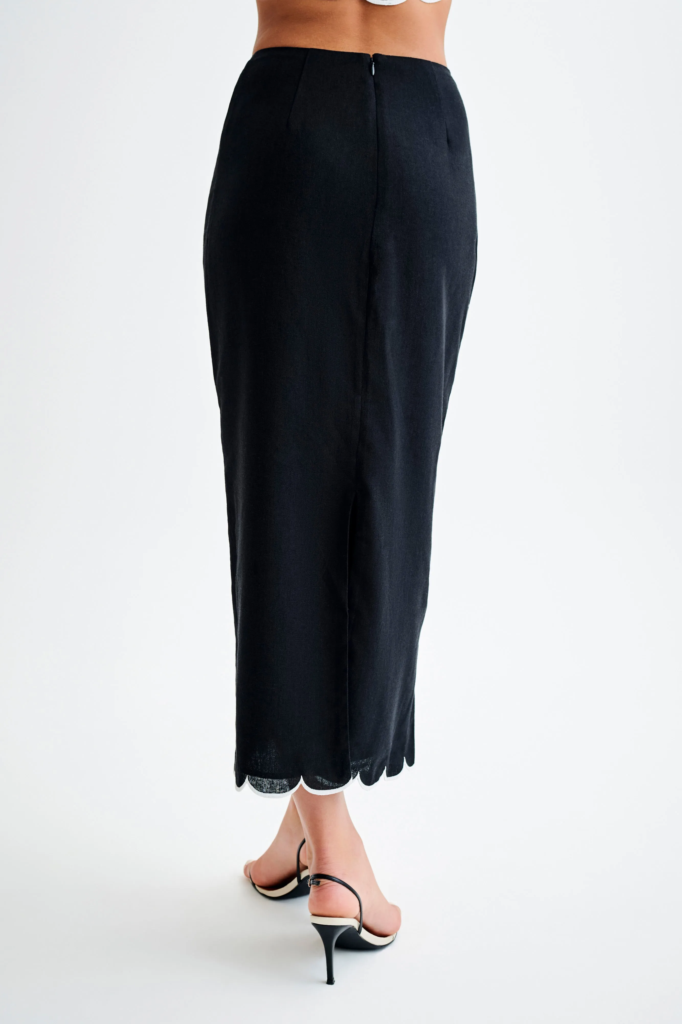 EasyCareFabric Alessio Scalloped Midi Skirt - Black