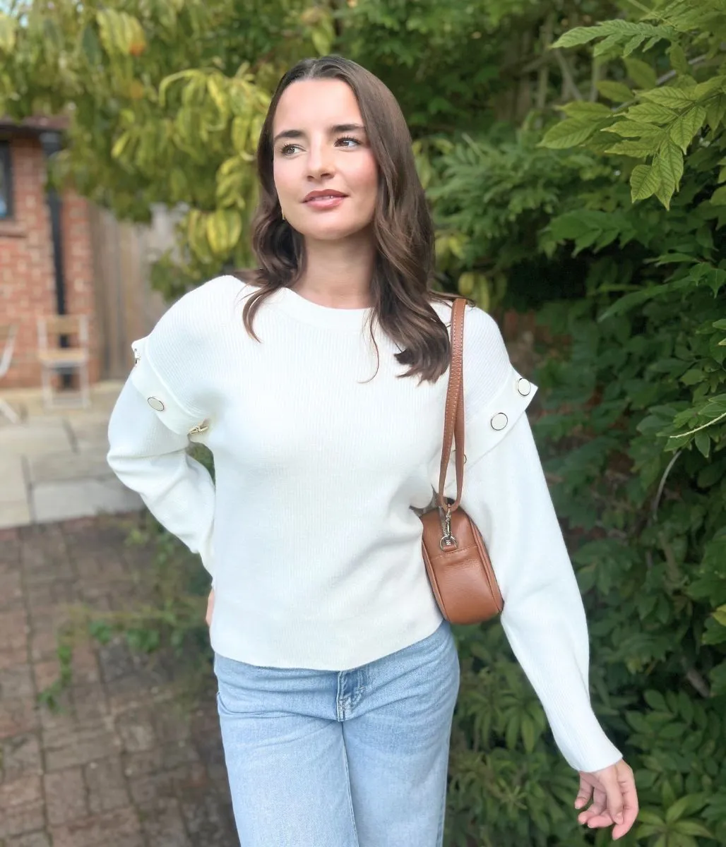Ivory Button Shoulder Jumper Fit Comfort Wear Chilly Wear