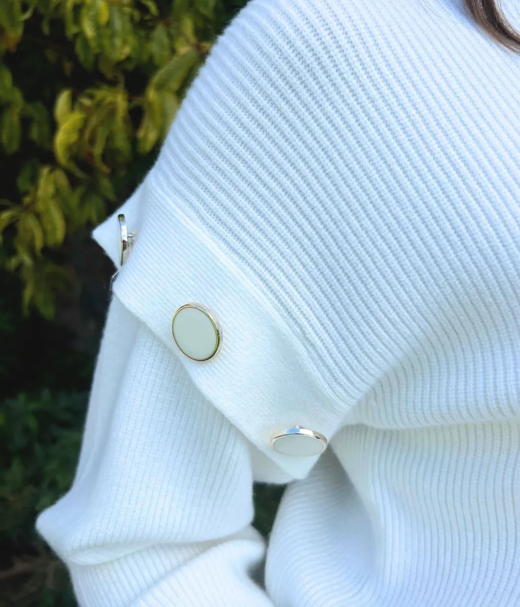 Ivory Button Shoulder Jumper Simple Cozy Quick Comfort Fit