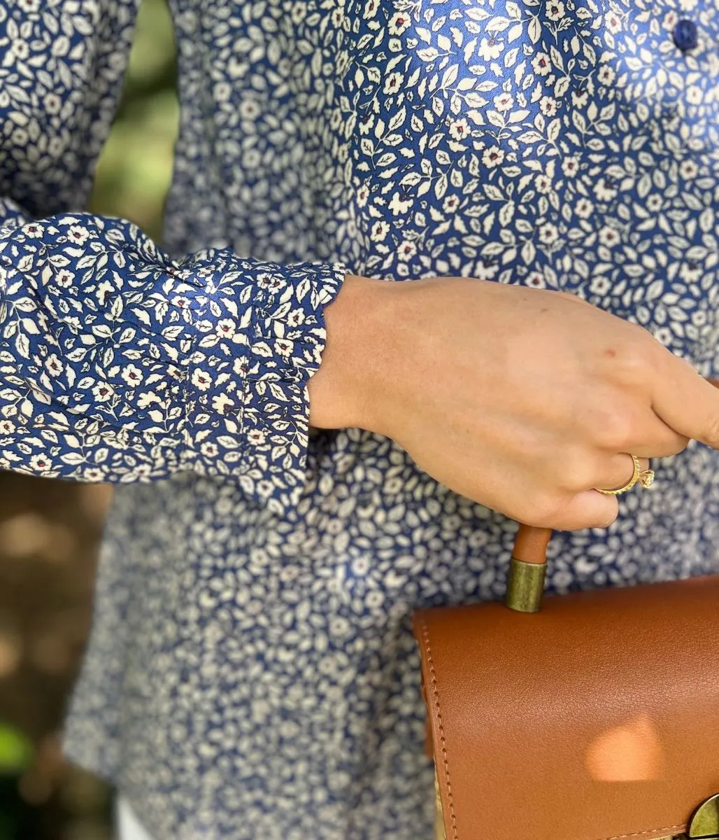 Durable materials Comfortable Hoodie Navy Floral Print Popover Blouse