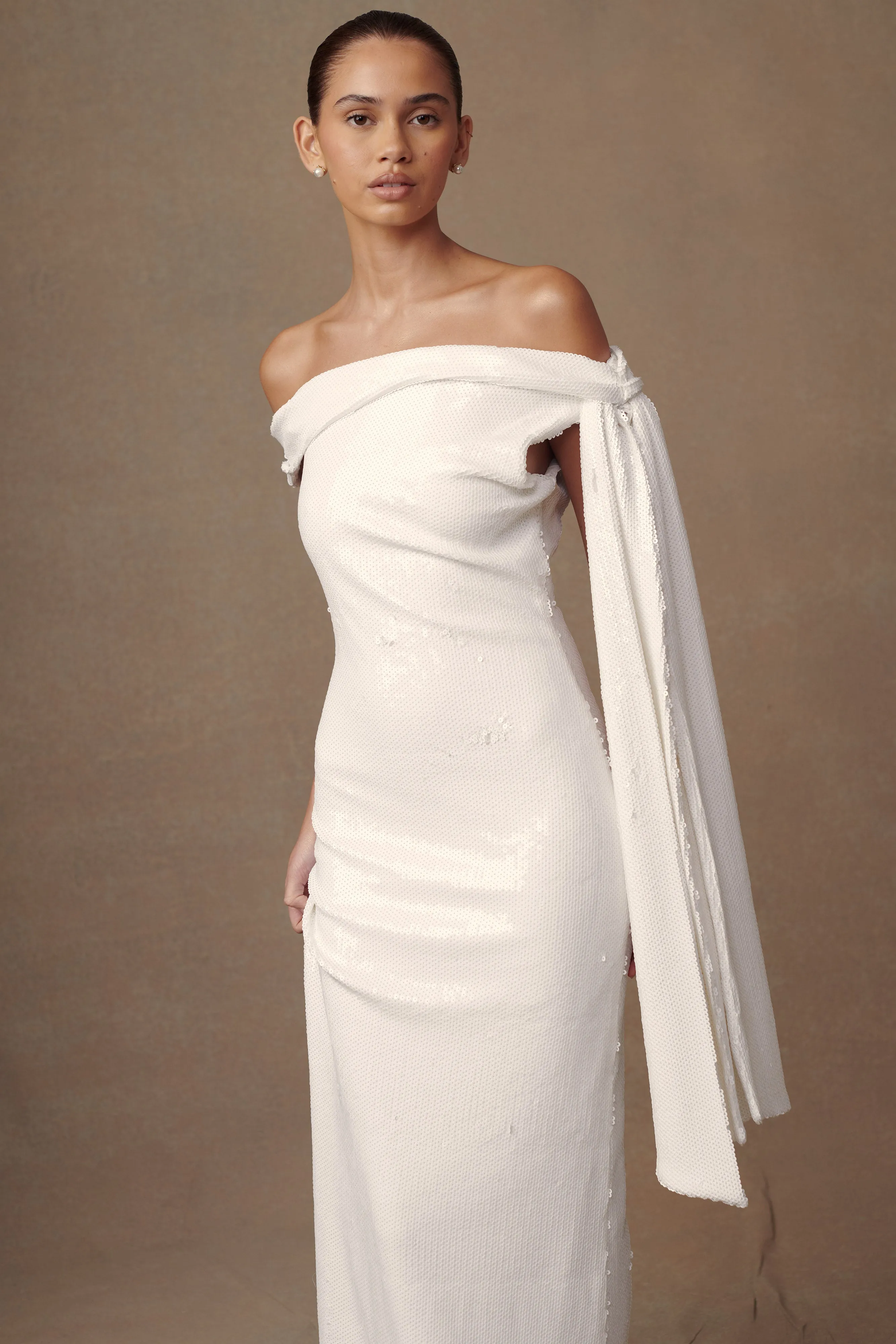Gentle Texture Soft Air Catarina Sequin Maxi Dress - White