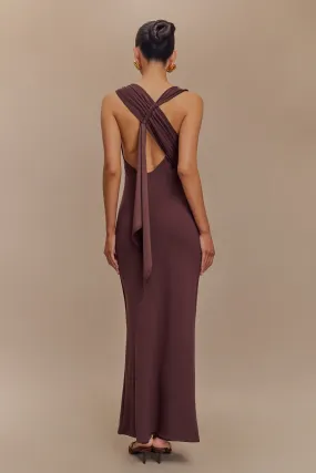 Catelyn Asymmetrical Scuba Jersey Midi Dress - Cacao Brown button detail Comfy Yet Stylish