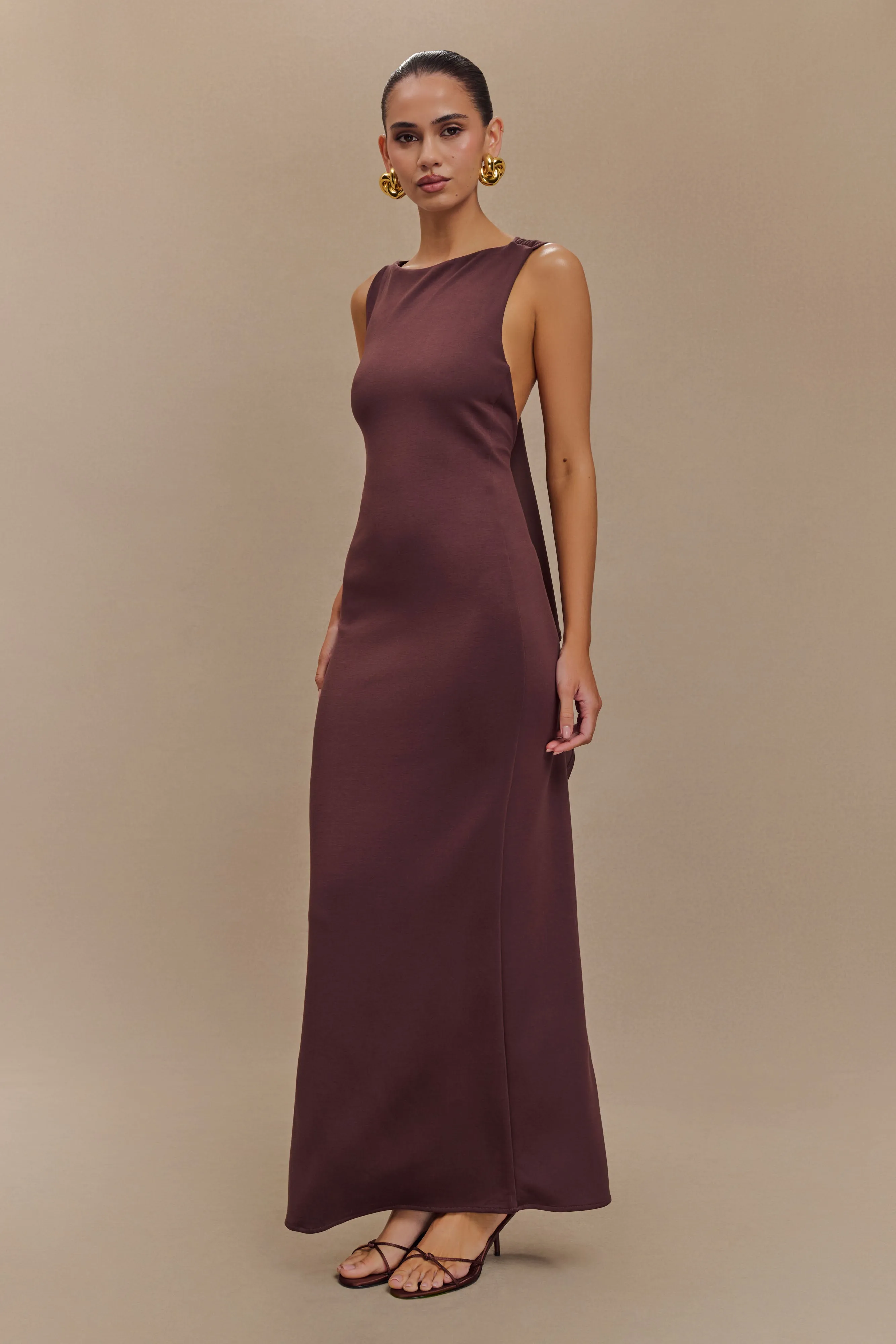 Catelyn Asymmetrical Scuba Jersey Midi Dress - Cacao Brown spring fresh Youth Charm
